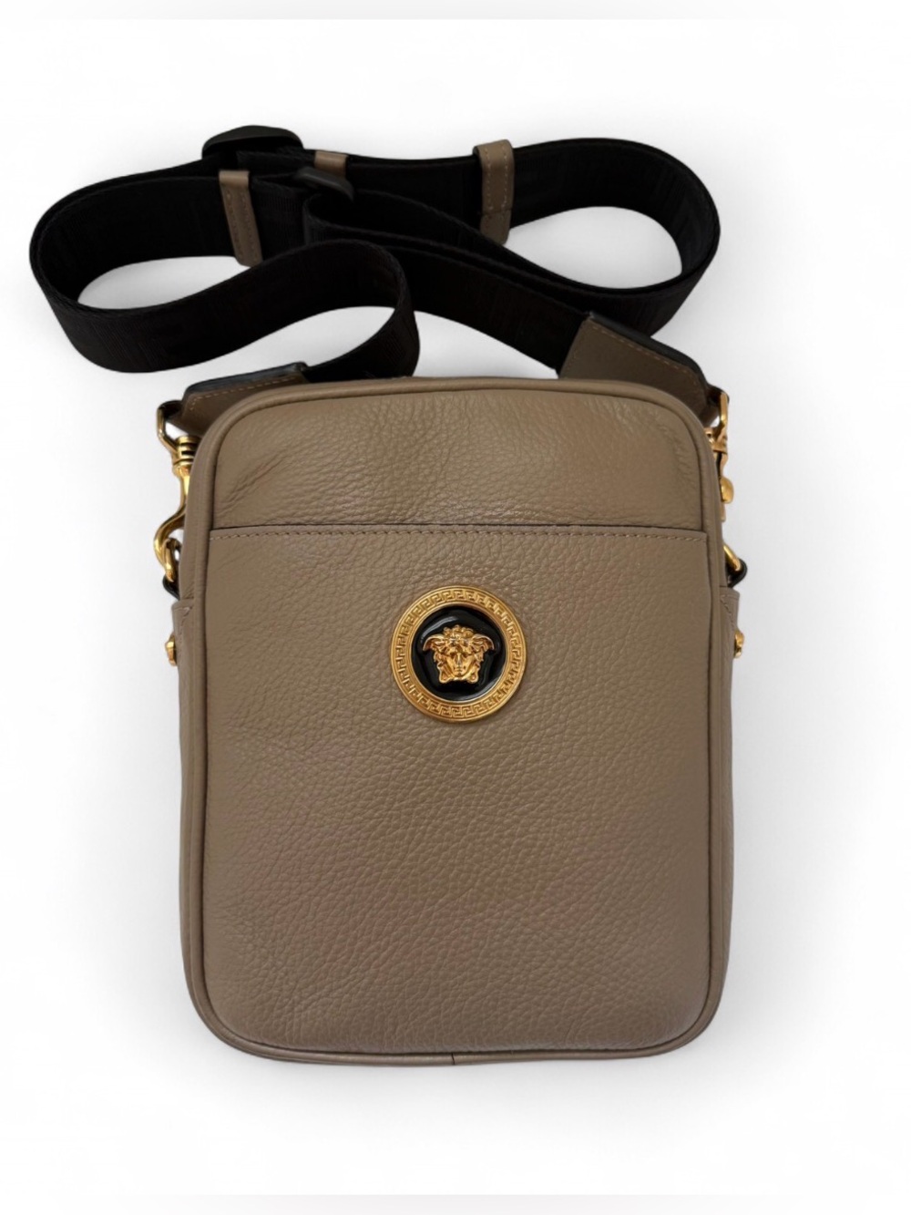 Versace Unisex Taupe Grainy Leather Crossbody Messenger Shoulder bag. PRE-OWNED